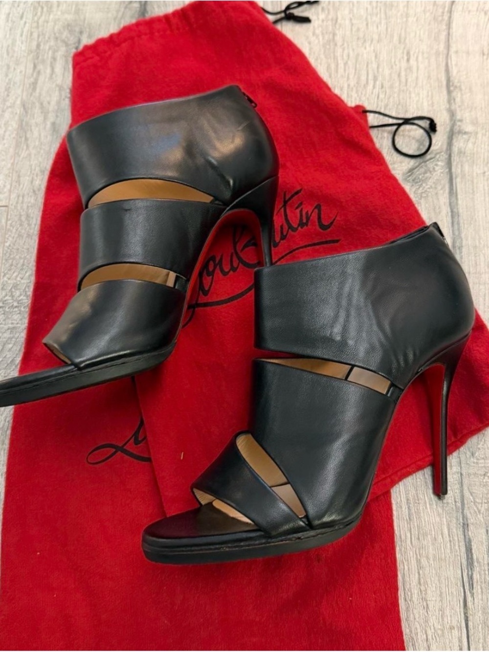 Christian Louboutin Black Leather Cutout Stiletto Booties